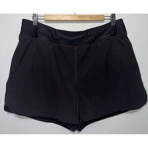 Lands End WOMENS 14 Quick Dry Pull On Swim Shorts Black Pockets Modest Board